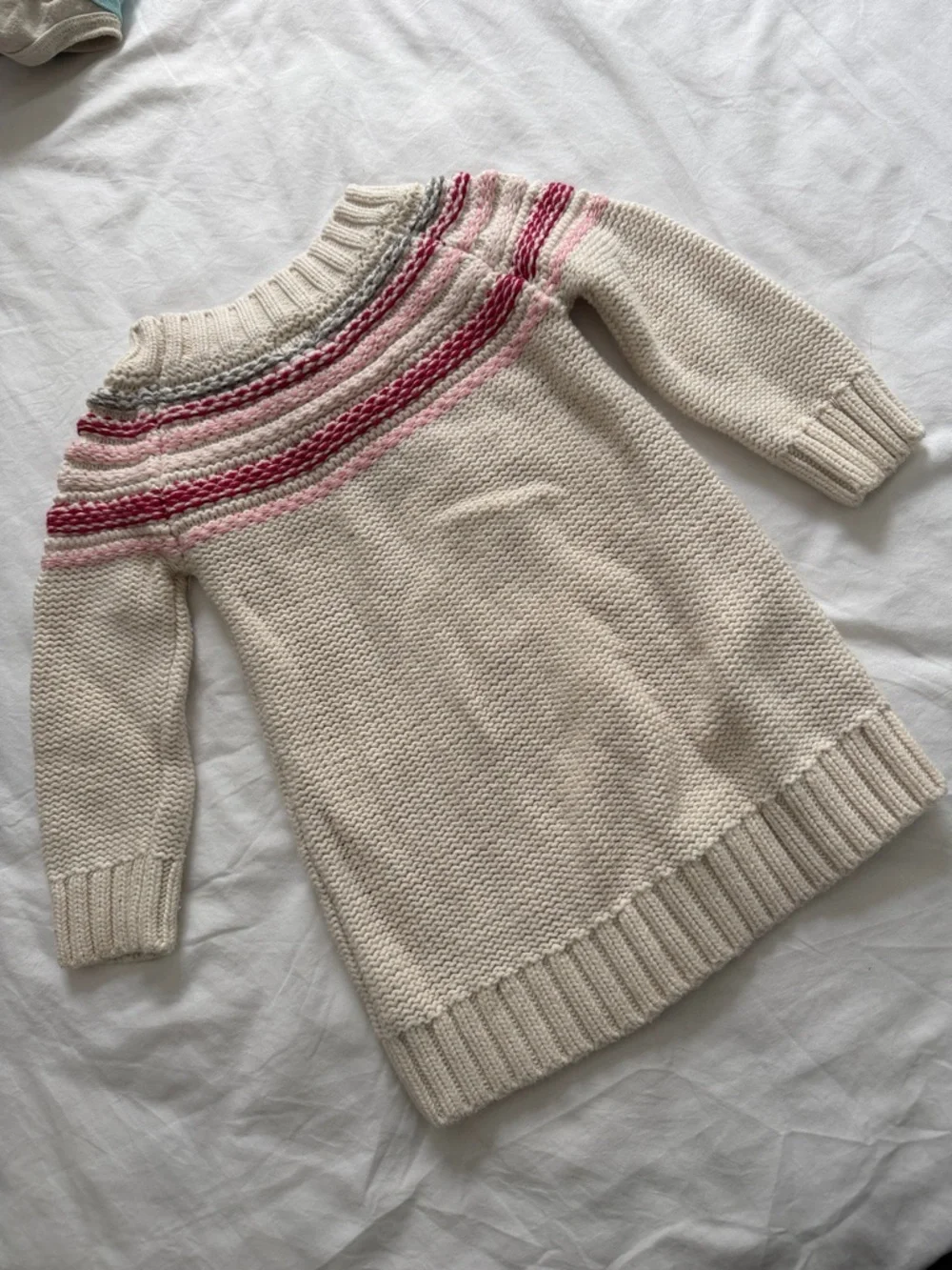 GAP Cream Knit Sweater with Pink and Gray Stripe Yoke - Picture 7 of 7